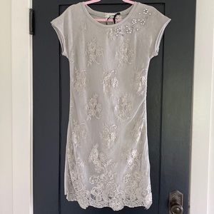 NWT Cute Women’s Claudia Castilli Grey Lace Shirt Dress Sz S